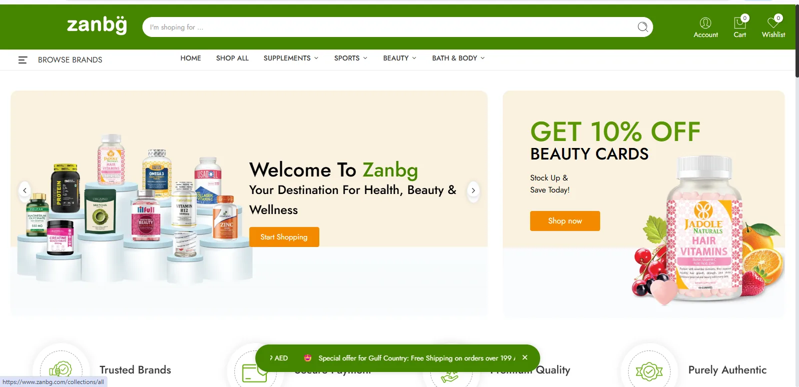 Zanbg Shopify website screenshot